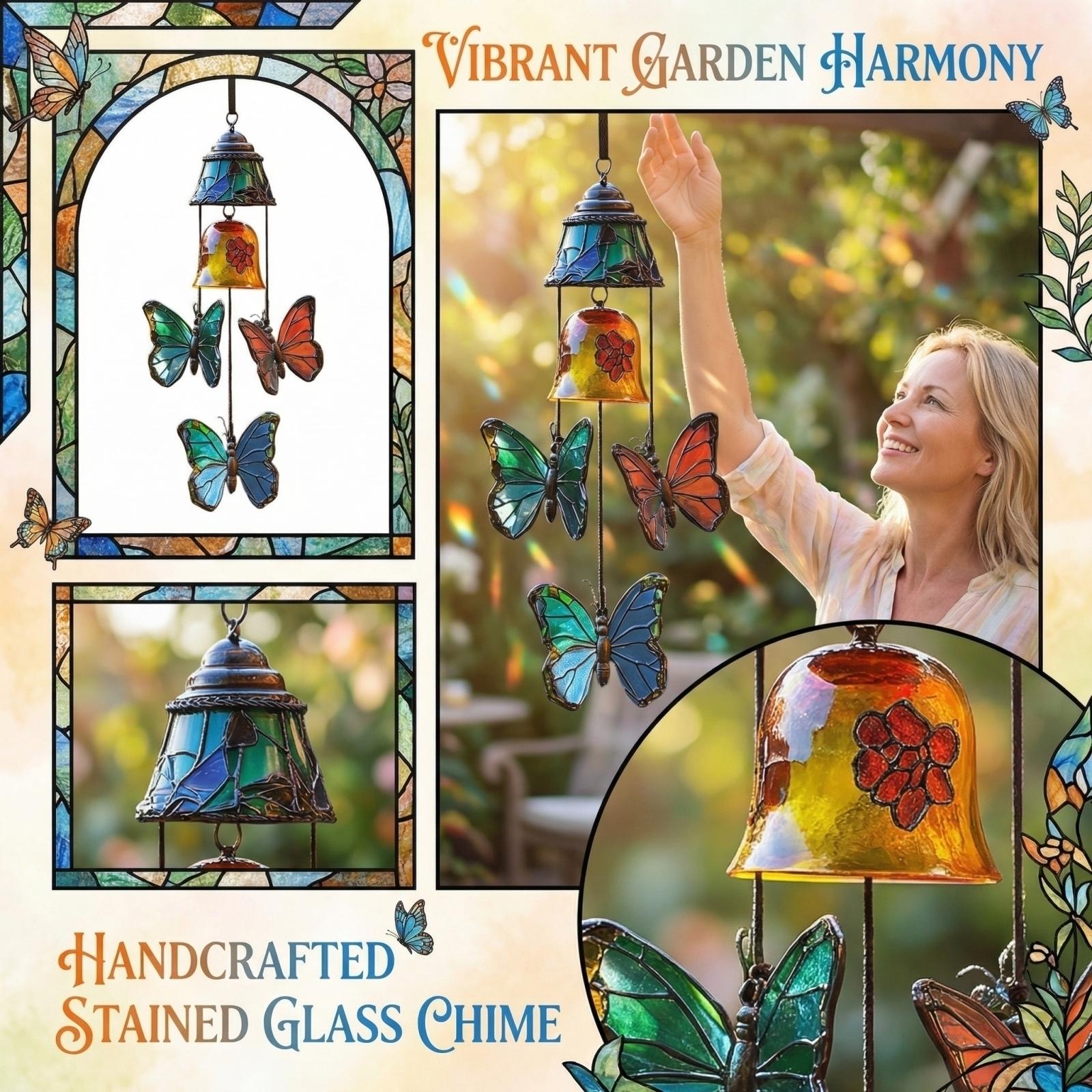 

Stained Glass Butterfly Wind Chime With Bells, Colorful Hanging Wind Bell For Garden, Patio, Porch & Outdoor Decor, Unique Gift For Nature Lovers One Size