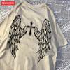 Casual Cotton Womens TShirts Cross Body And Flying Wings Funny Prints Short Sleeve ONeck Soft Oversize Fashion Female Clothes