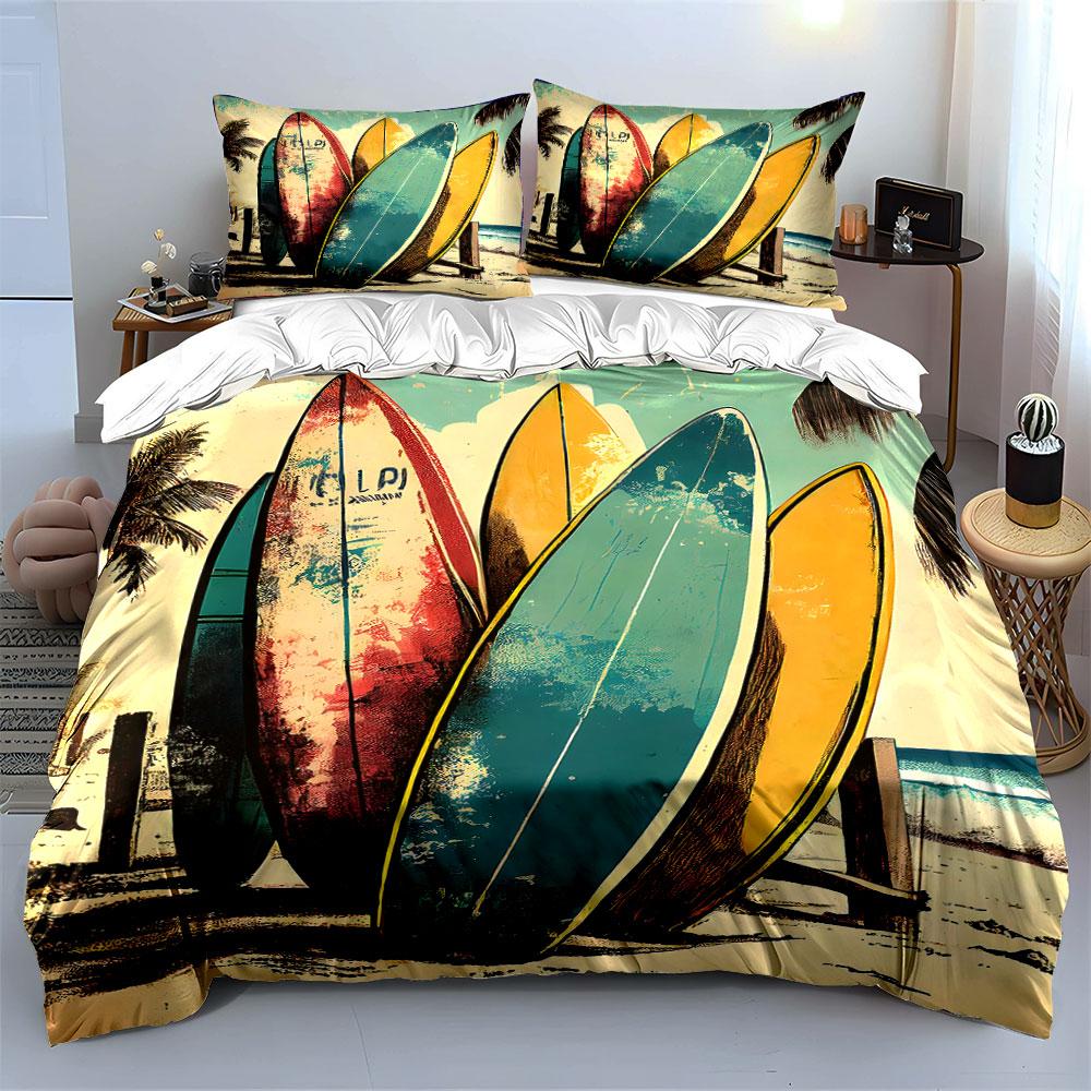 Bunte Surfbretter und Palmen. Bettwäsche-Sets Bettbezug-Sets Bettbezüge Kissenbezüge(1 * Bettbezug 2 * Kissenbezüge ohne Bettdecke)