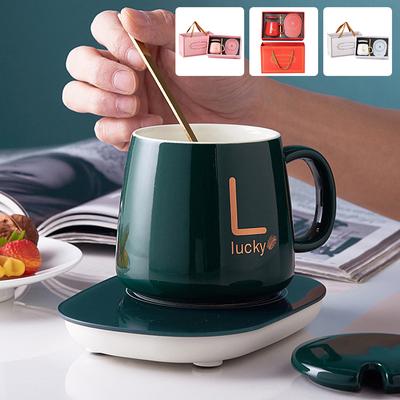 400ml Creative Coffee Mug /Heating Pad Giftset 55° Constant-Ceramic Coffee Cup Smart Thermostat Coaster For Friends Familys