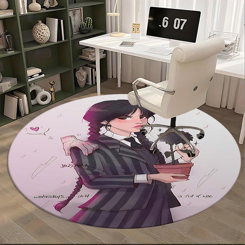 Mercoledì Addams, Sedia Moda Gotica Tappetino Tondo Tappeto Ufficio, Lavabile in Lavatrice, Antiscivolo, Adatto per Soggiorni, Camere da Letto