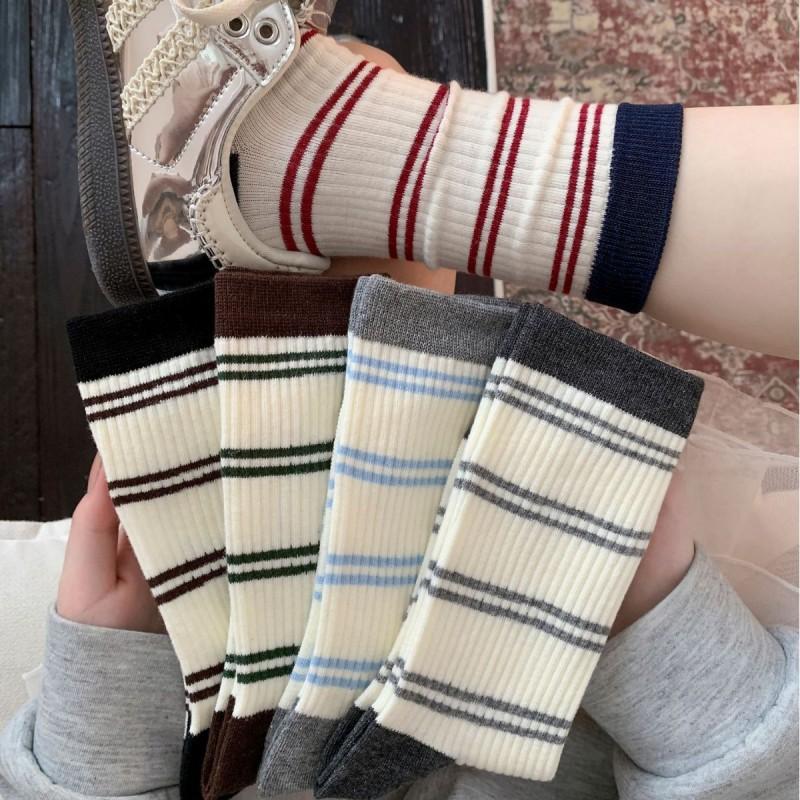 Womens Winter Mid-Calf Striped Compression Socks Casual Sport Crew Students Couples Warm Wool Blend Stackable