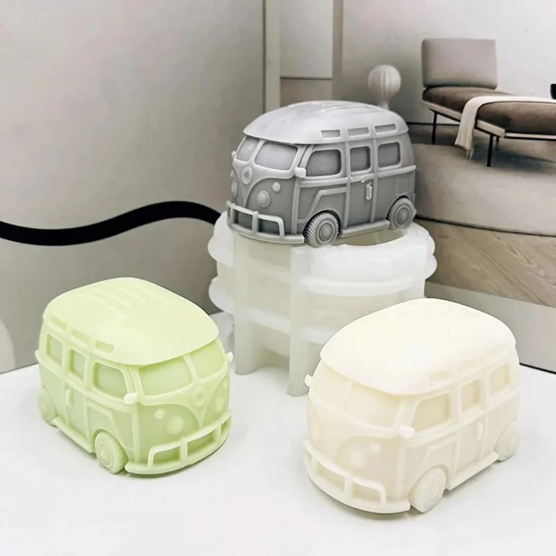Retro Camping Bus Shaped Silicone Candle Mold DIY Mini Car Mould for Gypsum Resin Craft Making Home Desk Decor