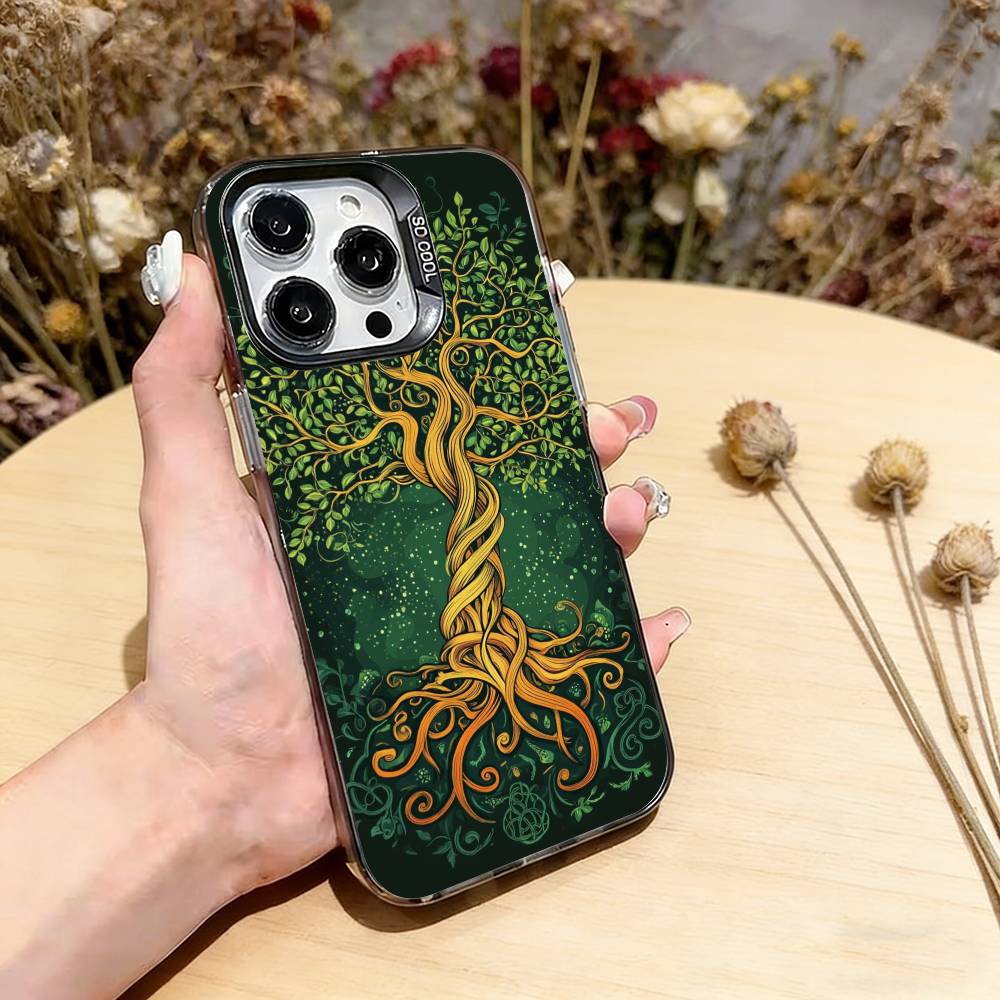 

Tree of life Yggdrasil Phone Case For iPhone 17,16,15,14,13,12,11 Plus,Pro Max,XS,Colored Silver Plated Inside Cover iPhone11ProMax