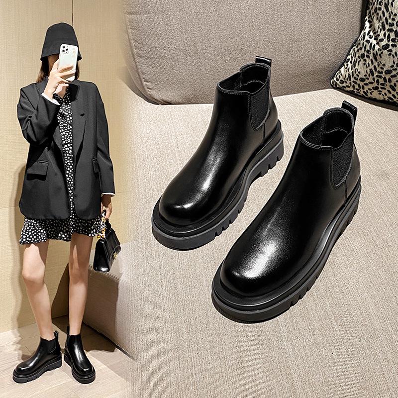 

Женские осенне-зимние ботильоны челси 2024 года - ботинки-чулки из натуральной кожи на толстой подошве, универсальные короткие ботинки, увеличивающие рост и стройнящие. 38