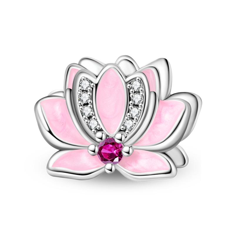 Silver Plated Lotus Heart Zircon Charm Beads for Qikaola 925 Bracelets DIY Jewelry Gifts Guardian Angel Design