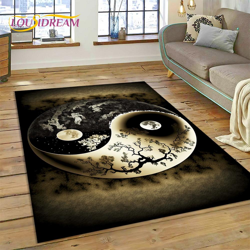 HD Natur Yin Yang 3D Chinesisches Tai Chi Bagua Teppich Teppich für Wohnzimmer Schlafzimmer Dekor, Rutschfeste Dekoration für Sofa Fußmatte Geschenk