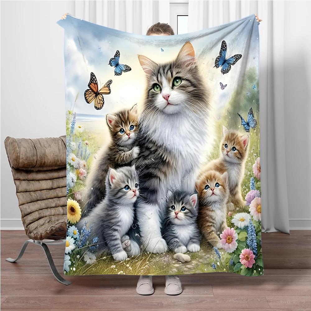 Katzenmalerei Flanelldecke Weiche Warme Überwurfdecke Home Mittagspause Decke für Couch Sofa Büro Bett Reise Mode Geschenk