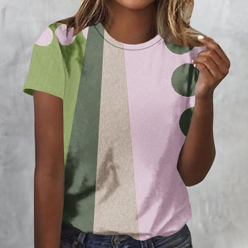Summer Round Neck 3D Geometric Figure Print Top Fashionable Casual Short Sleeved Women's T-shirts