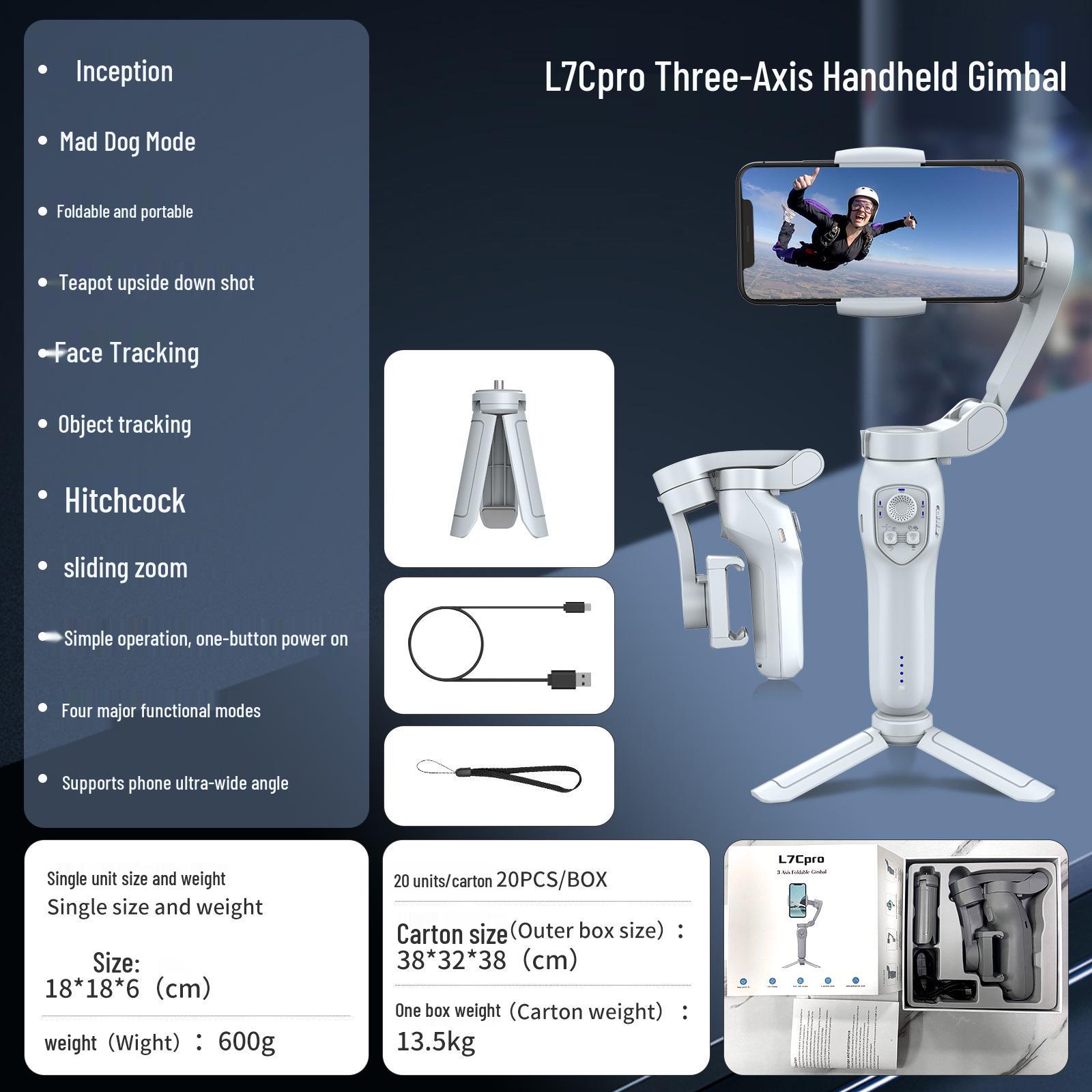 L7Cpro 3-Axis Smartphone Gimbal Stabilizer: Smart Anti-Shake Handheld Bracket for Smooth Tracking and Shooting серый