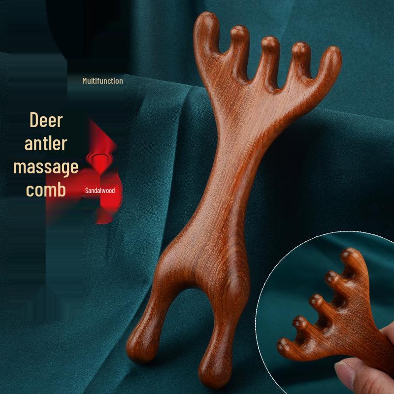 

Рог Оленя Двусторонняя Сандаловая Пятизубцовая Массажная Расческа и Меридианный Массажер для Головы и Носа