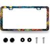 Blue Boho Flowers License Plate Frame Stainless Steel Holder 12.2" X 6.2" | Cute Floral License Plate Personalise Auto Parts for Men Women Car