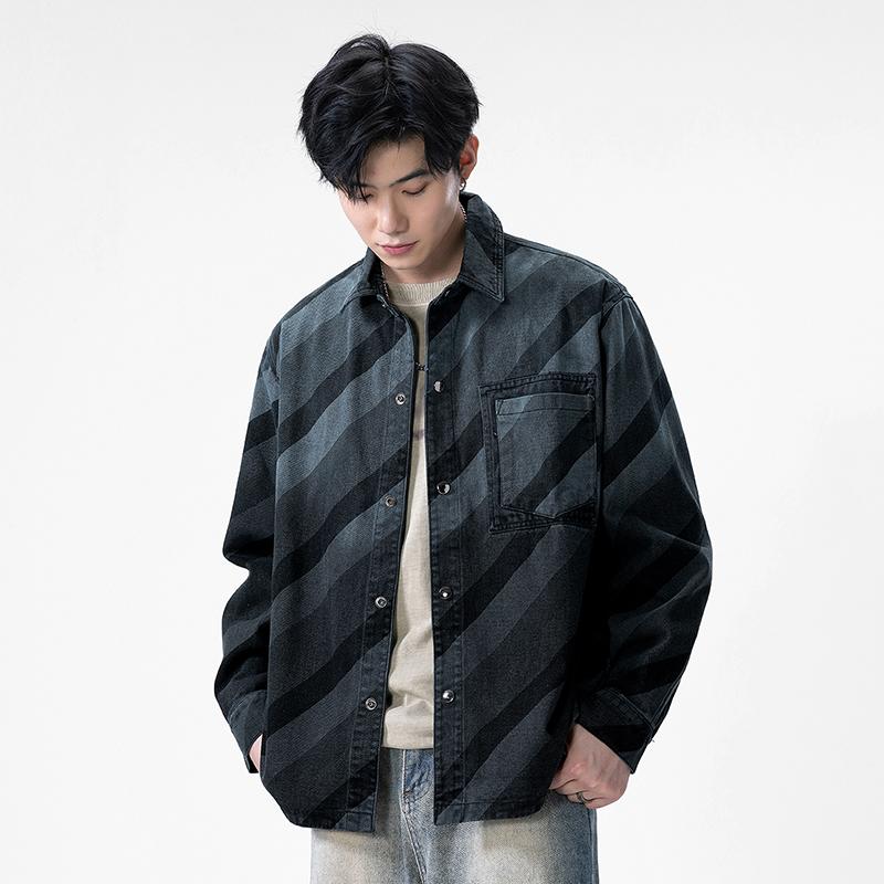 

Большая твиловая американская рабочая джинсовая рубашка мужская с длинным рукавом, повседневная куртка в стиле ретро M чёрный