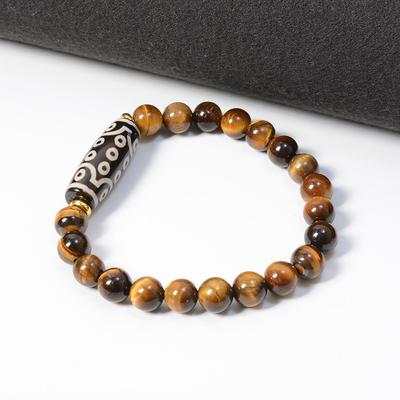 Pulseira de Ágata Olho de Tigre Amarelo 8mm com Contas Dzi de 21 Olhos para Homens e Mulheres