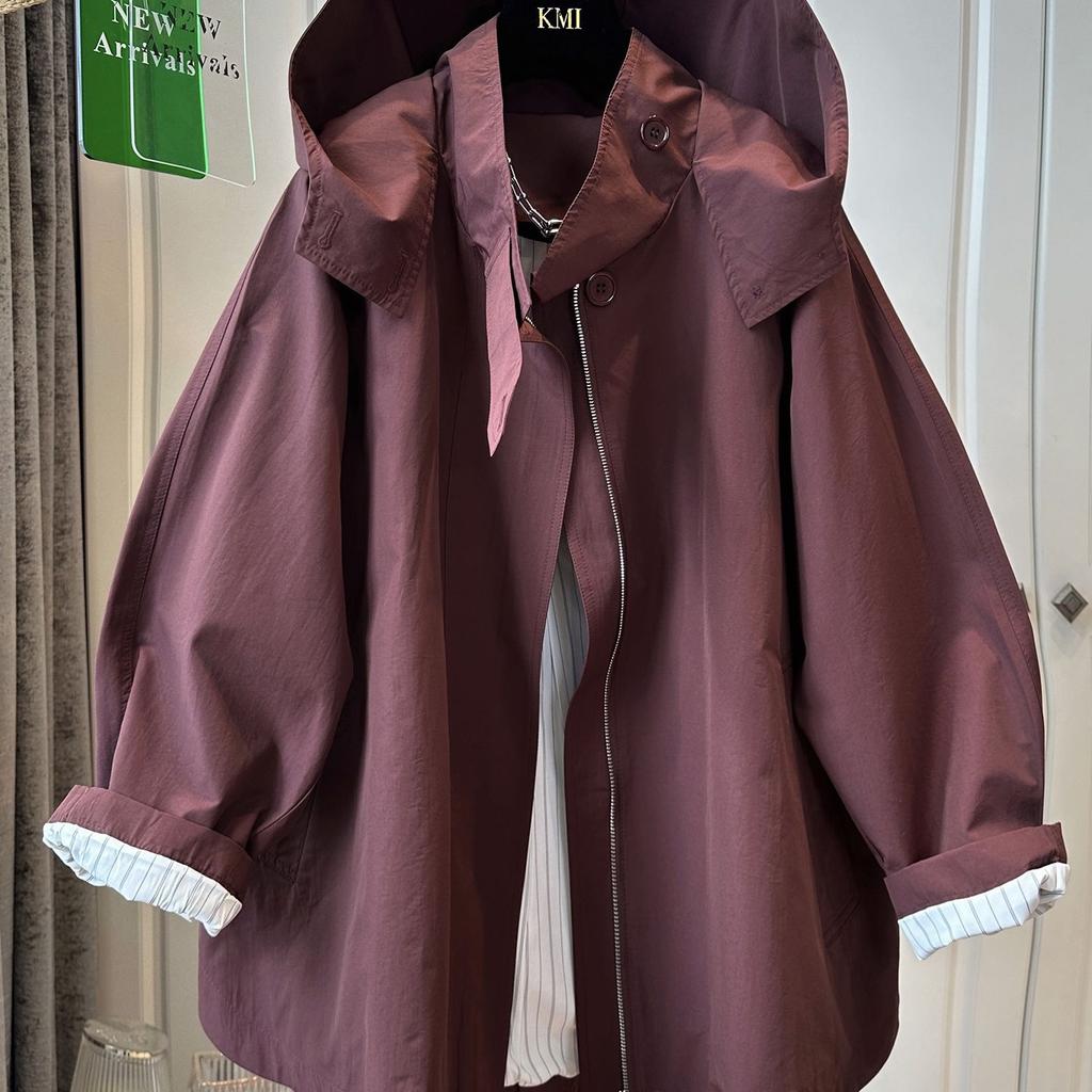 Cotton Trench Coat For Women Casual And Versatile Loose And Slimming Autumn Simple Hooded Long Jacket For Women Windbreaker