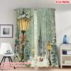 2pcs 2D Flat Printing Fashionable Christmas Curtains Christmas Snowy Church Street Lamp Digital Printed Polyester Drapes Festive