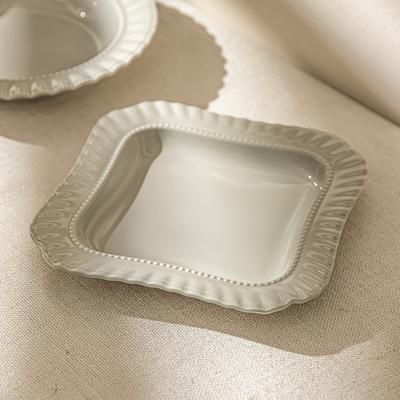 French Relief Bead Edge Ceramic Retro Square Round Dinner Plate Salad Plate Snack Plate Household Soft Tableware