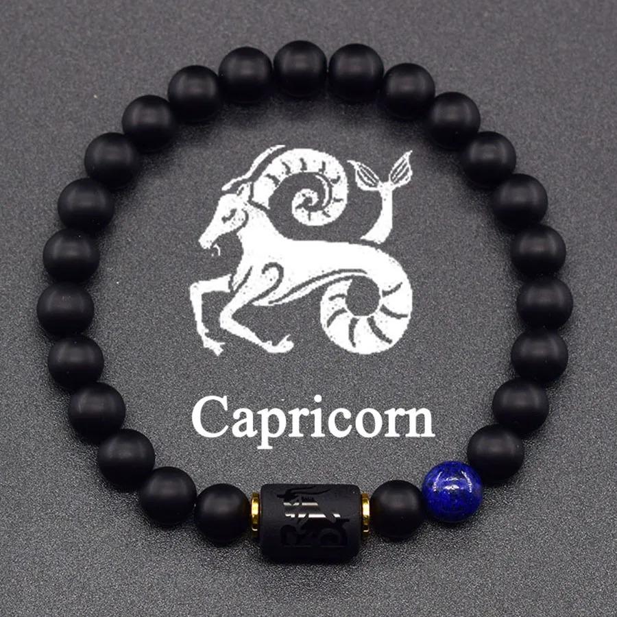 12 Zodiac Signs Natural Stone Bracelets Leo Capricorn Taurus Cancer Bracelets Women Men Couple Friendship Jewelry Gift Bracelets Black Color