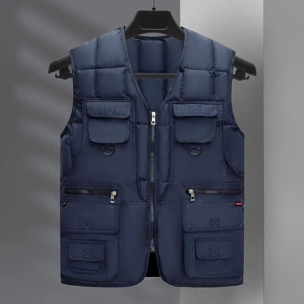 Winter Men's Vest Casual Padded Plush Single-breasted Sleeveless Winter Jacket Fashion V-neck Warm Fishing Vest Clothing for Men
