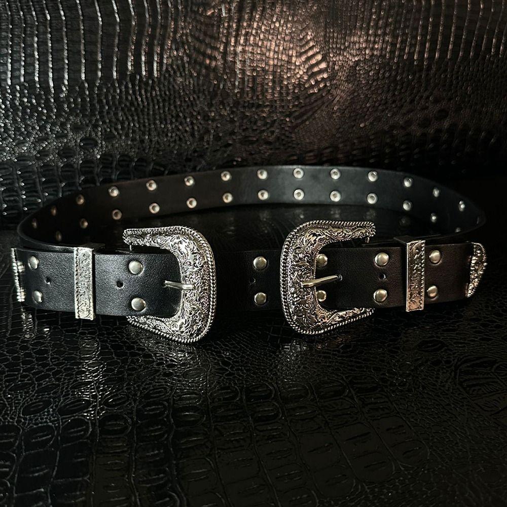 Vintage Women's Rivet Belt Y2k Dress Jeans Belt Retro Leather Waist Belt  Spicy Girls
