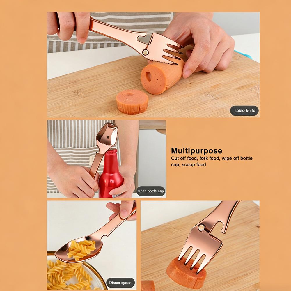 Premium Spork Fork Spoon Stainless Steel Blades Wrench Bottle Opener Wrench Home Kitchens