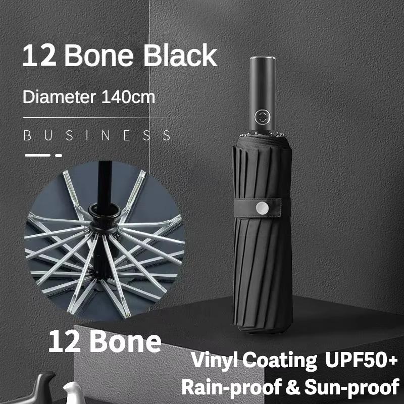 140CM Large Automatic Folding Umbrella for Men, UV UPF50+ Protection, Reinforce Windproof Strong, Sun and Rain Umbrellas Parasol