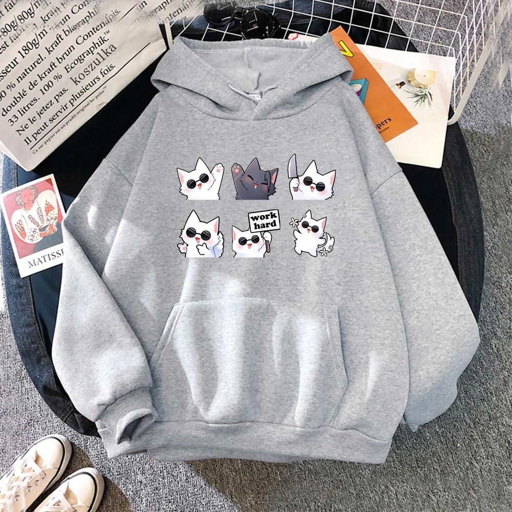 Kawaii cat print men's Harajuku hoodie casual sweatshirt Korean sweatshirt high-quality casual hoodie