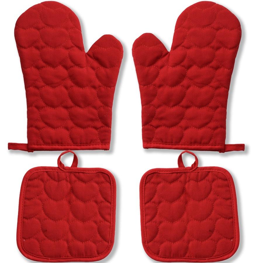 

4PCS Oven Mitts Pot Pads Kitchen Microwave Anti-scald Gloves High-temperature Baking Mitts Heat Resistant for Cooking Baking BBQ червоний