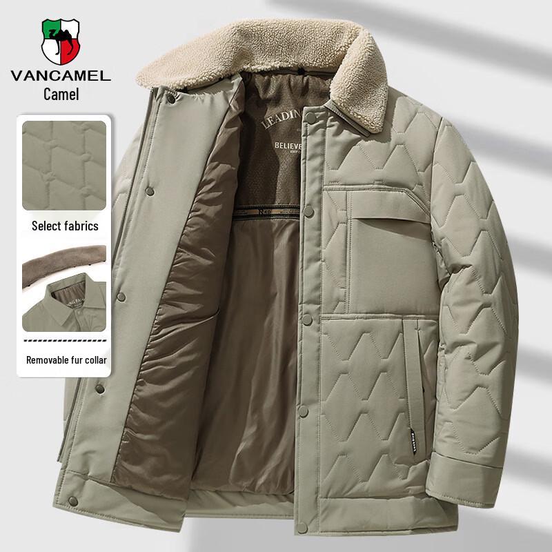 VANCAMEL Men s Business Padded Jacket with Detachable Fur Collar 2XL