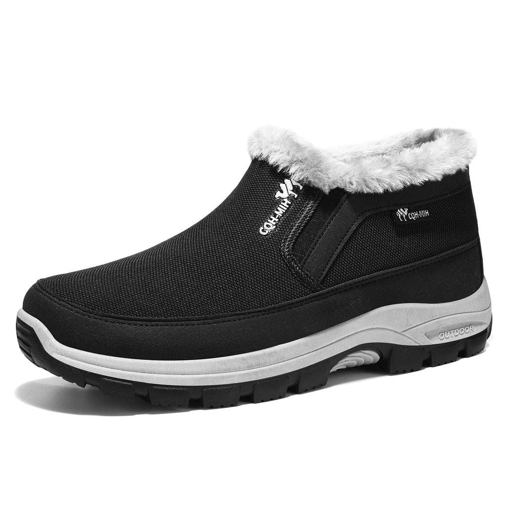Winter Men Fleece Lined Slip On Shoes, Warm Fabric Upper Soft Sole Cold Proof Outdoor Casual Footwear