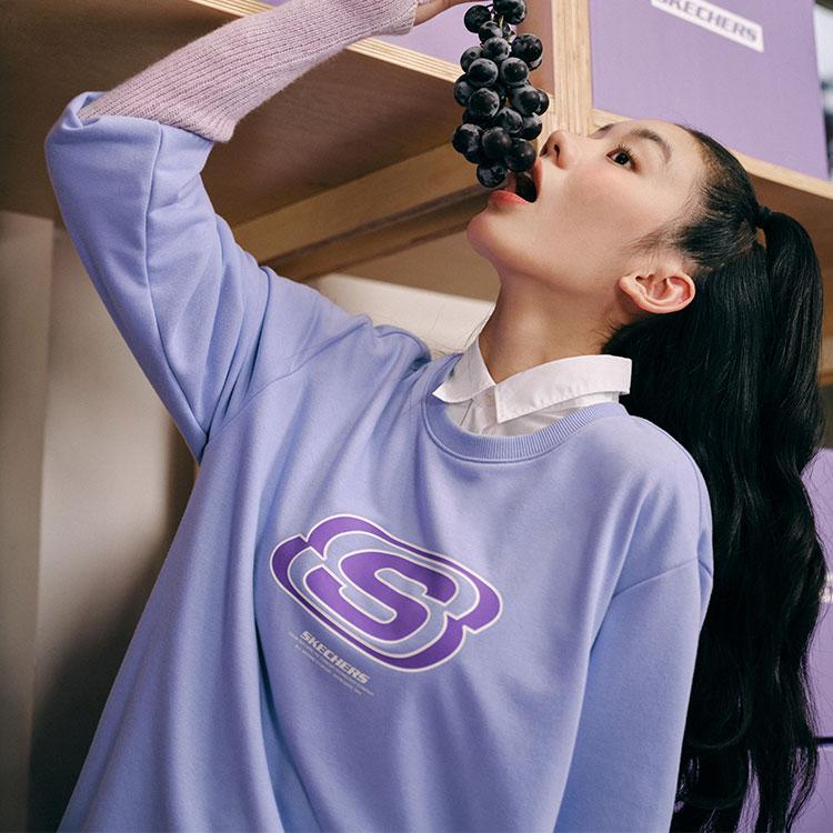 Skechers Colorful Casual Series Letter Pullover Sweatshirt Unisex Sweatshirt Sweet-Lavender L322U083-01DU