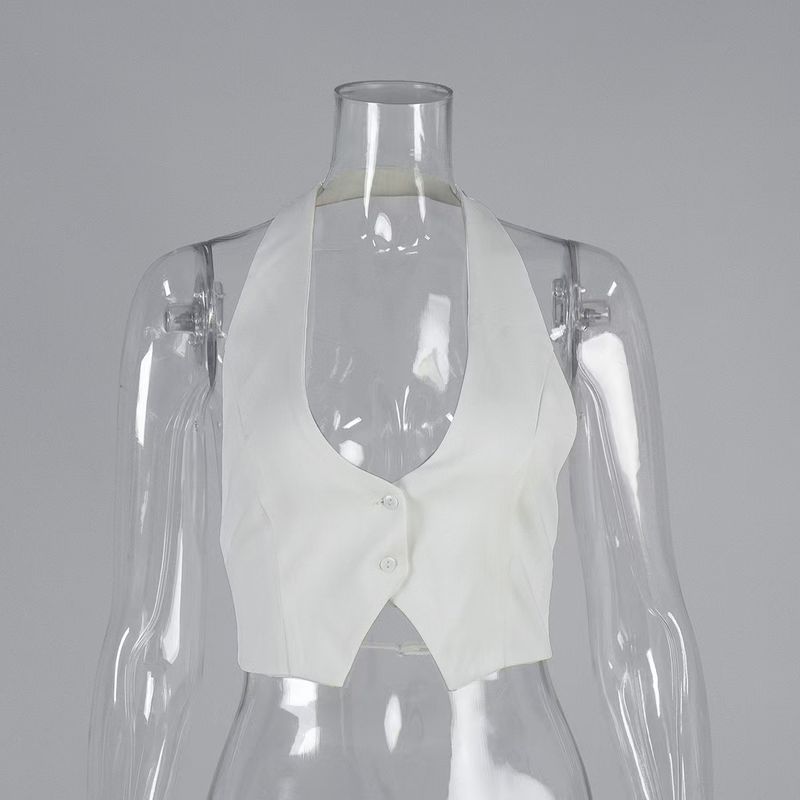 

European and American Fashion Hanging Neck Vest Summer New Gyaru Style Sexy Backless Vest Backless Sexy Vest White S