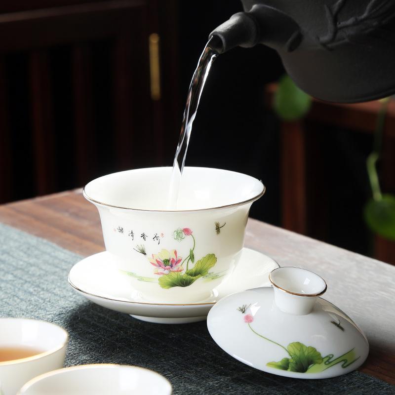 Good value goods suet jade porcelain kung fu tea set business merchandise gifts can be done
