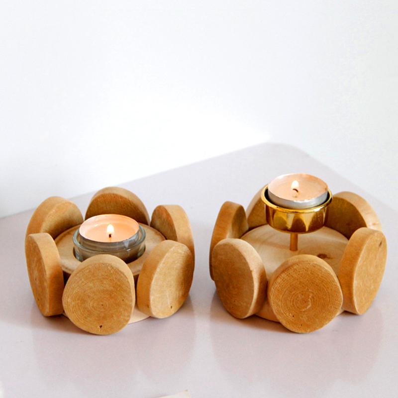1PC Candle Holder Creative Tea Light Holder Rustic Home Decor Candlestick Holder Wooden Candle Cup Glass/Metal