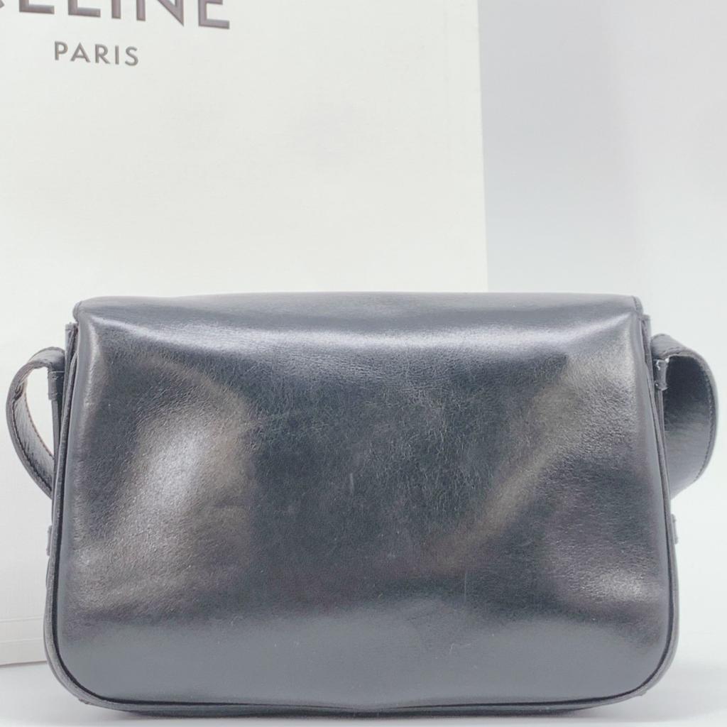 CELINE Vintage Macadam Triomphe Gold Hardware Flap One Semi Shoulder Bag Leather Black Women's Men's Unisex