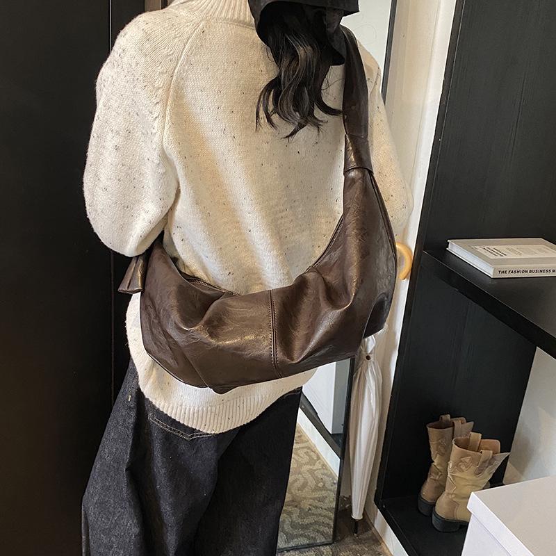 Lux Retro Soft Leather Pleated Dumpling Bag - Versatile Large Capacity Shoulder/Crossbody for Commuting