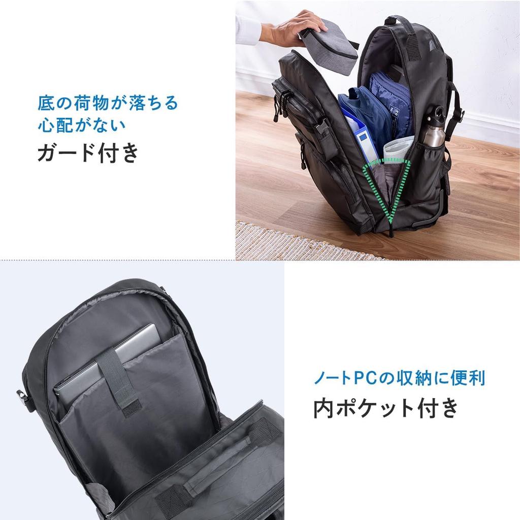 Sanwa Direct Carry-On Backpack, Large Capacity 35L, with Casters, for 2-3 Nights, 200-BAGCR010BK