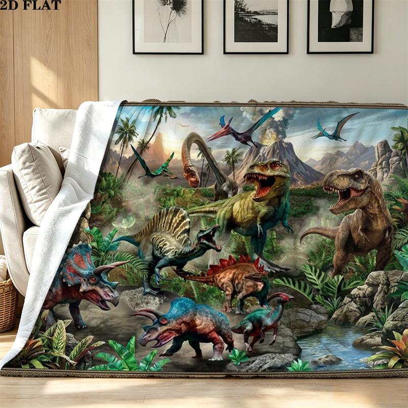 Dinosaur Print Flannel Blanket High Quality Warm Comfortable Cover for All Seasons Perfect for Gifts Home Decor