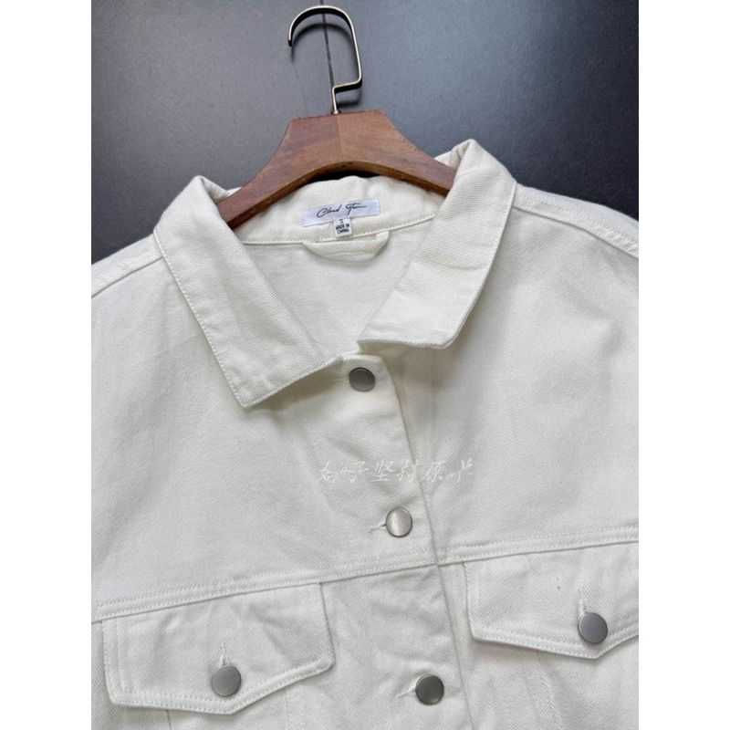 Export Single 100% Cotton White Short Denim Tooling Style Thin Coat Loose Version Boot-Cut Version Denim Jacket Coat Outwear