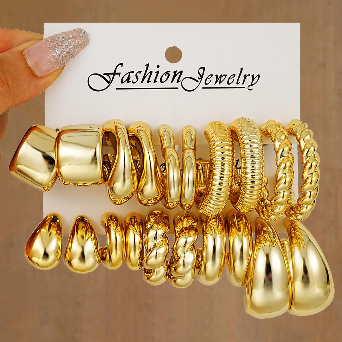 

20 шт./набор Винтажные серьги-кольца в виде капли воды золотого цвета для женщин Модные серьги-кольца C-образной формы с закруткой и крупными CCB Серьги-набор Женские украшения для вечеринок 20Pcs/Set золотой