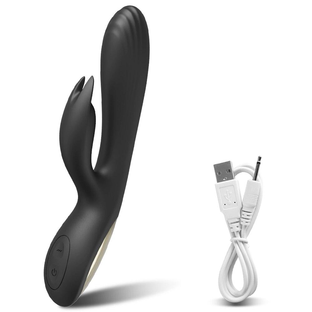 Kraftig G Spot Rabbit Vibrator Klitoris Nippel Dual Stimulator Massasjeapparat 2 i 1 Dildo Sexleketøy Handle Voksenvarer for kvinner