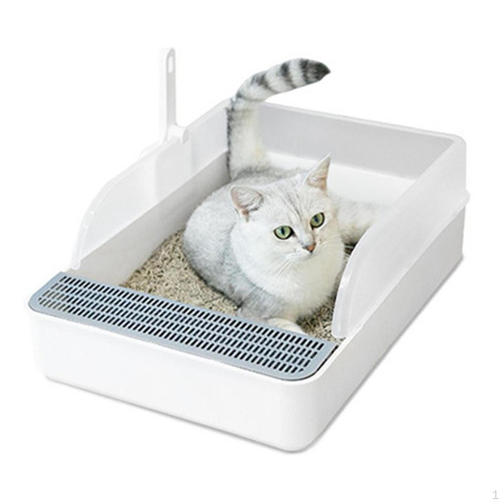 Toilet with Spoon High Sided Semi Enclosed Portable Cat Litter Tray Sand Box for Indoor Cats