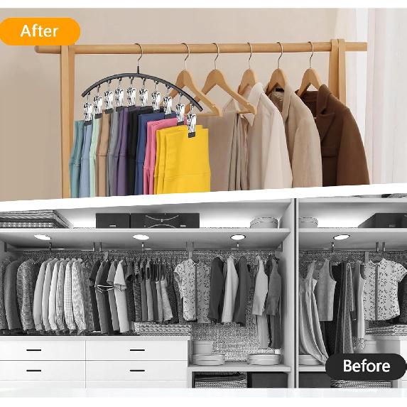 Legging Hangers for Closet Organizer, Hat Hangers for Closet 2 Pack with 10 Clips Holds 20 Leggings, Legging Hanger, Pants Storage Organizer Suitable