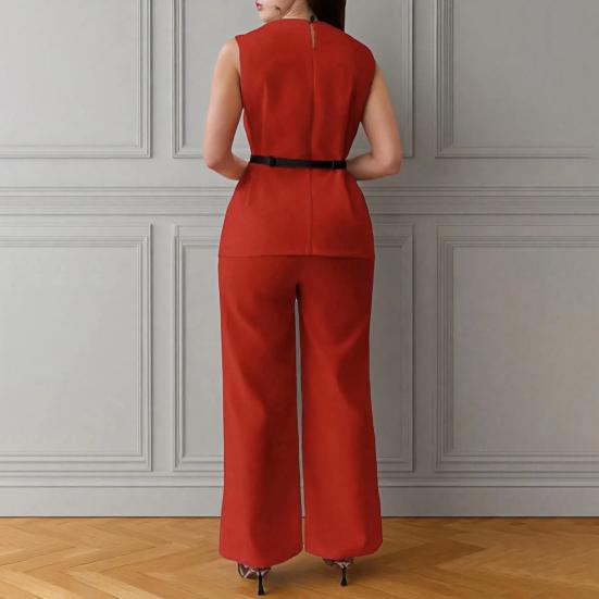 1 Sada Dámské tílko Kalhoty Oblek Elegantní Ležérní Letní Jednobarevné Bez rukávů Košile s Páskem Kalhoty se Širokými Nohavicemi Dvoudílné Outfity Lounge Set