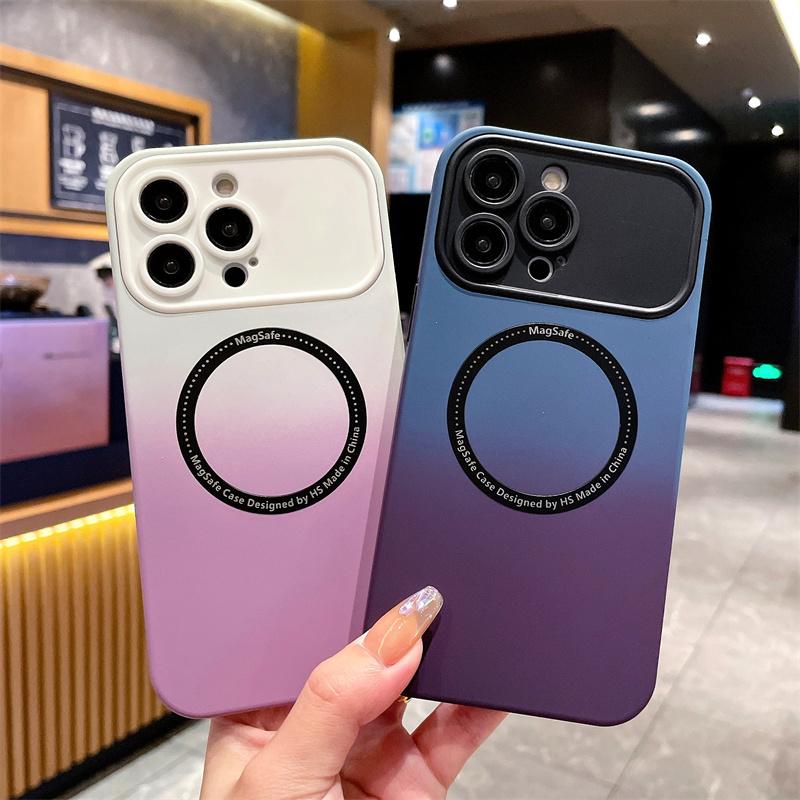 Luxury Gradient Large Window Magnetic Phone Case For iPhone 14 13 12 11 Pro Max Shockproof Cover For iPhone 14 13 12 11