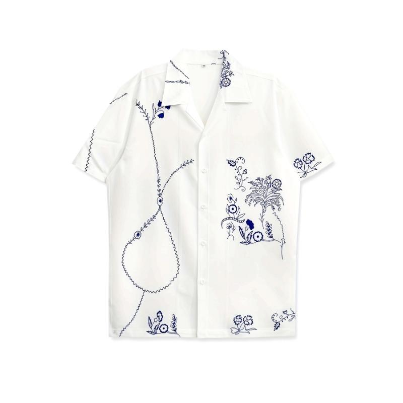 Men s Casual Floral Print Short Sleeve Shirt M