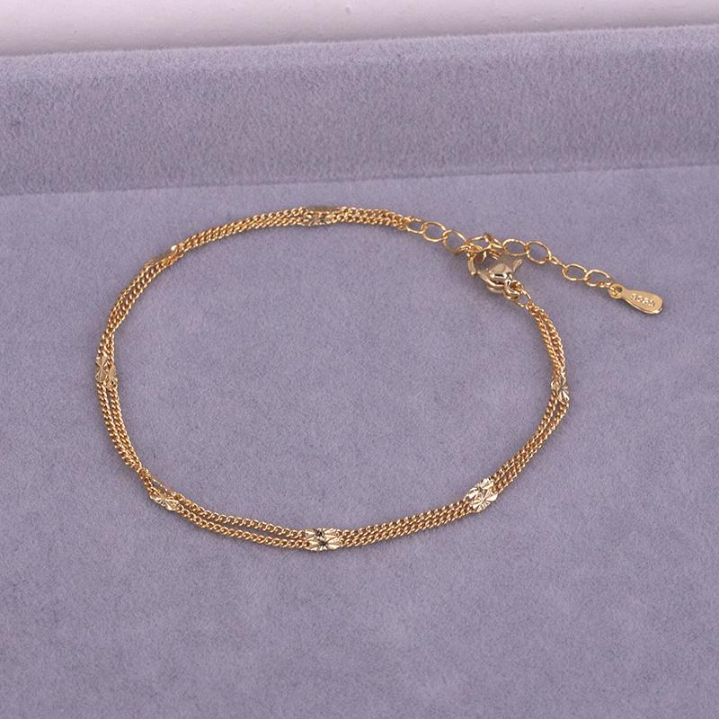 S925 Sterling Silver Double Layers Jednoduchý náramek pro ženy Temperament Elegantní Sweet Link Řetízkový náramek Šperky