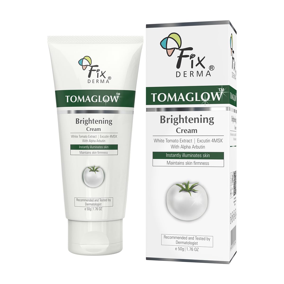 FIXDERMA Tomaglow Осветляющий крем для лица с экстрактом белого томата, Excutin 4MSK с 2% Альфа-арбутина, 4% Ниацинамида, Осветляет темные пятна и Мгновенно