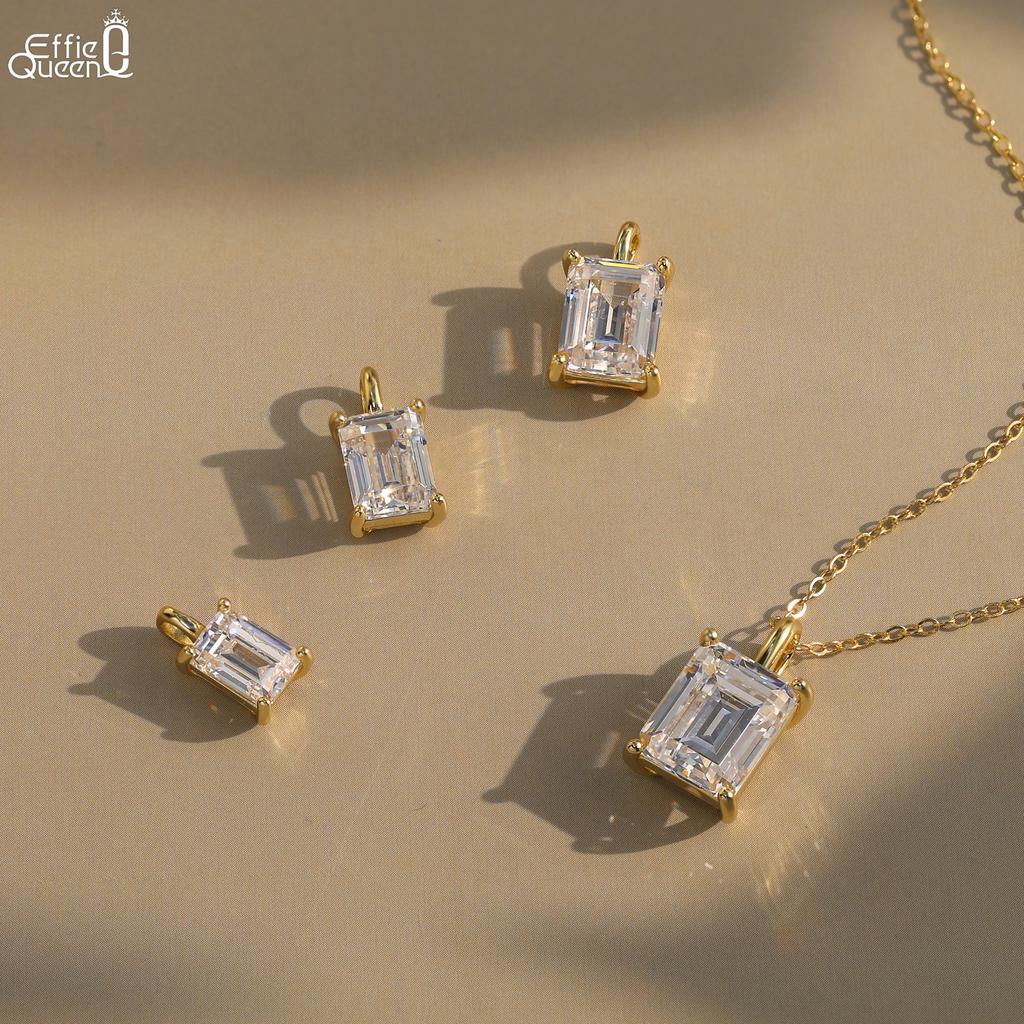 Effie Queen 100% S925 Silver 14k Gold Rectangle Zirconia Zirconia Pendant Necklace Simple Jewelry for Women Banquet Gift LZN27