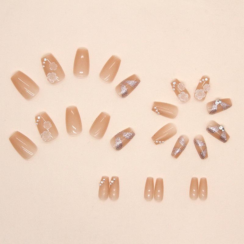 Fată Delicată Fată Dulce Artă Unghiilor Cristal Gheață Prin Camelia Perlă Sclipici Purtare Unghii Unghii False Tablete Artă Unghiilor